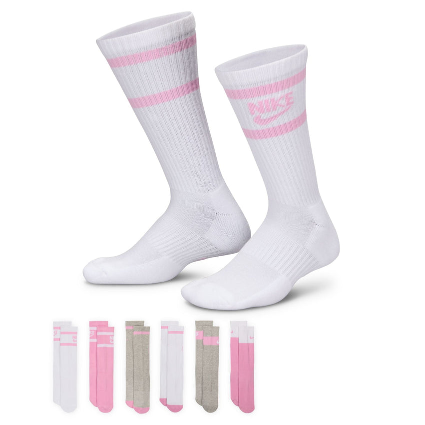 Nike Kids Everyday Crew Socks 6-Pack pink white grey