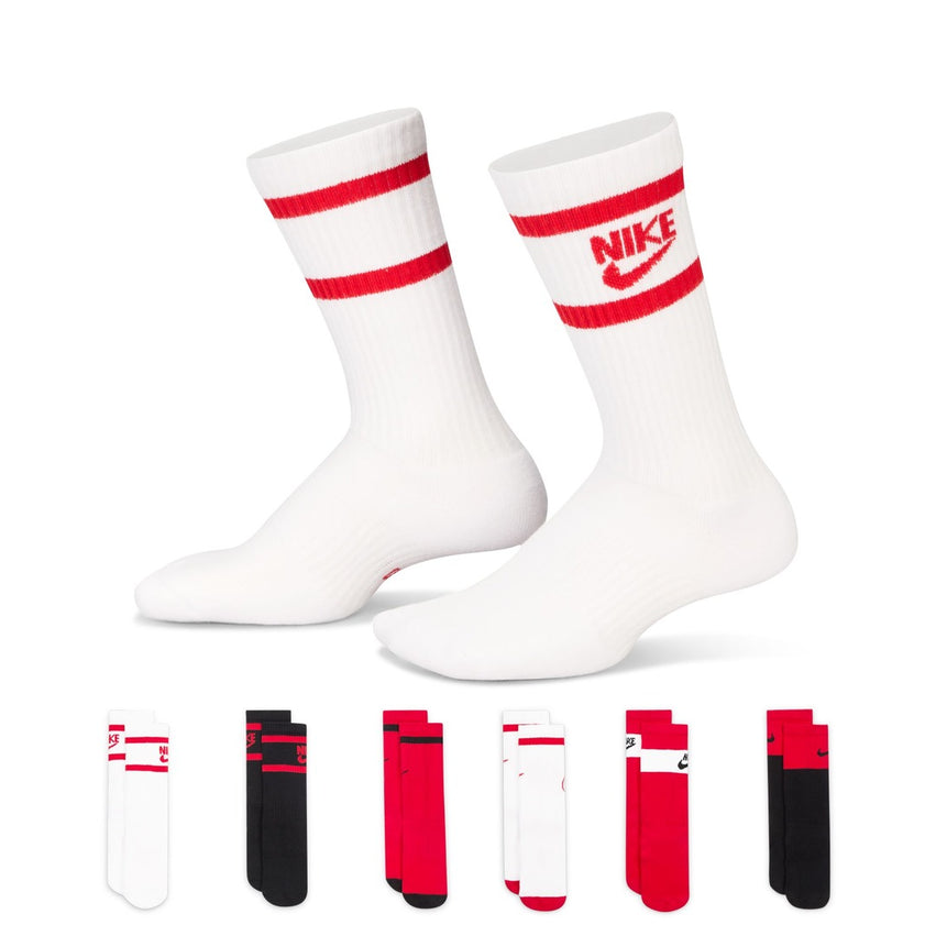 Nike Kids Everyday Crew Socks 6-Pack Red Multi