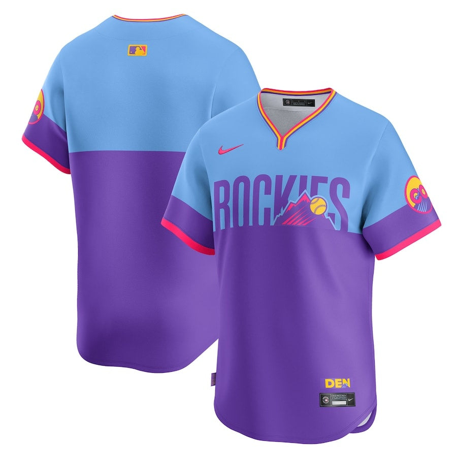 Nike Men's MLB Colorado Rockies City Connect Jersey purple light blue