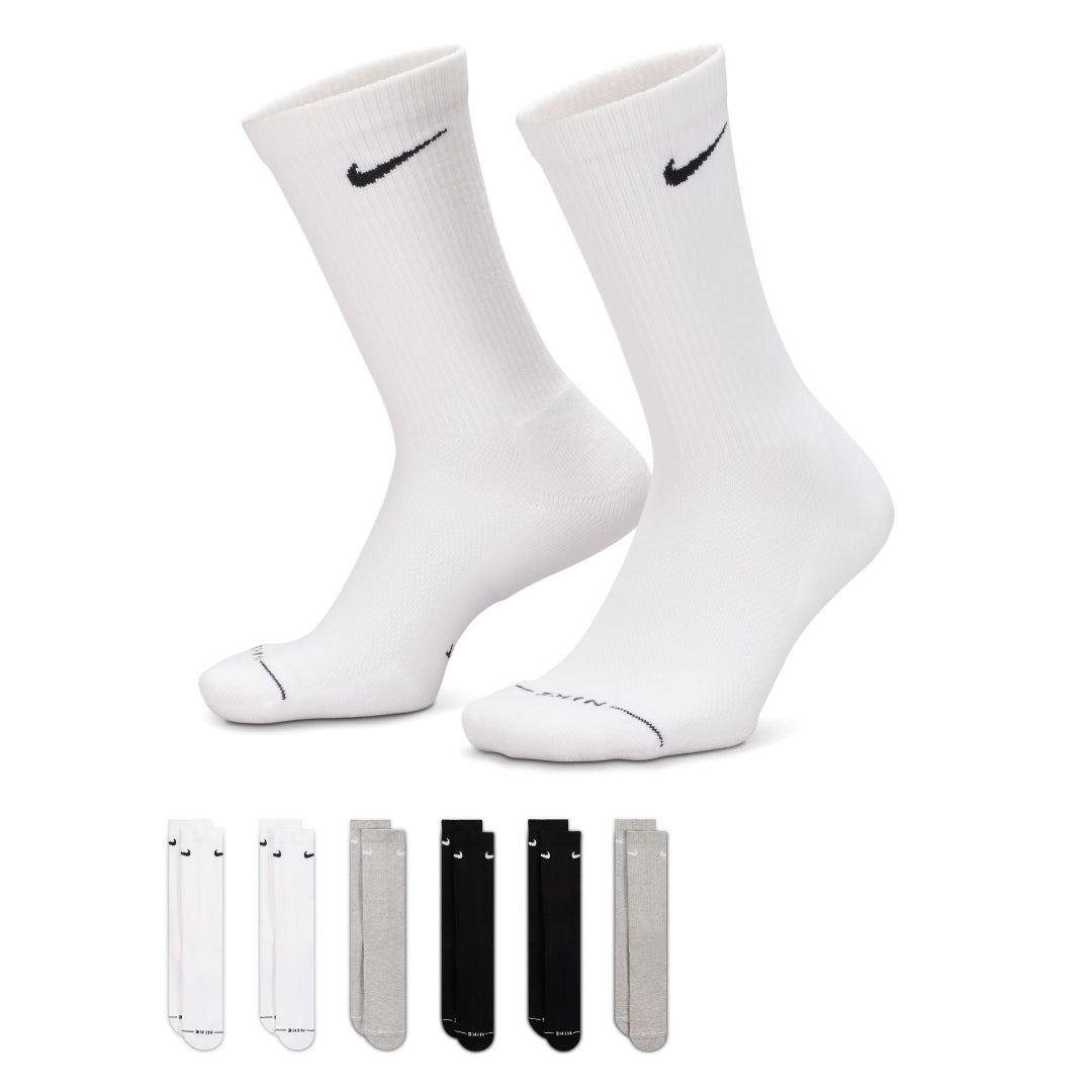 Nike Senior Everyday Elevated Crew Socks 6-Pack white grey black