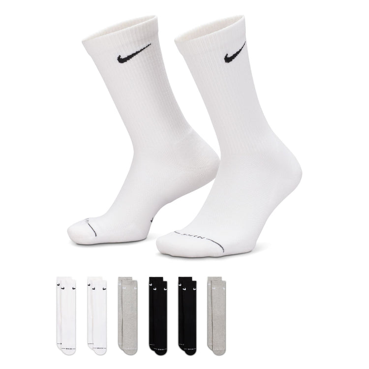 Nike Senior Everyday Elevated Crew Socks 6-Pack white grey black
