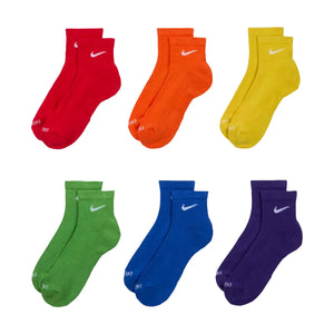 Nike Senior Everyday Plus Cushioned Ankle Socks 6-Pack red orange yellow green blue purple