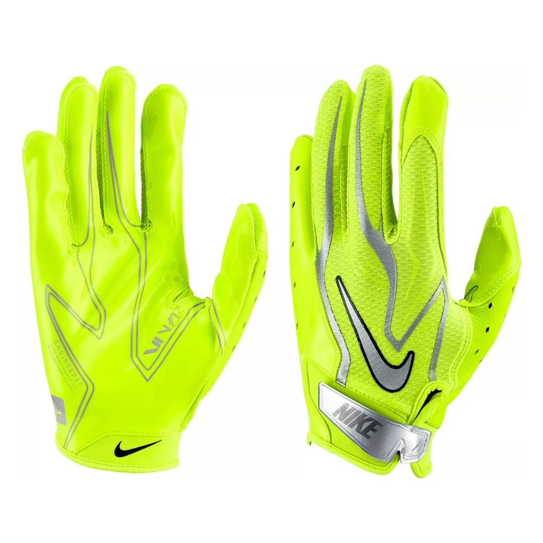 Nike Senior Vapor Jet 9.0 Combine Football Receiver Gloves volt/metallic silver