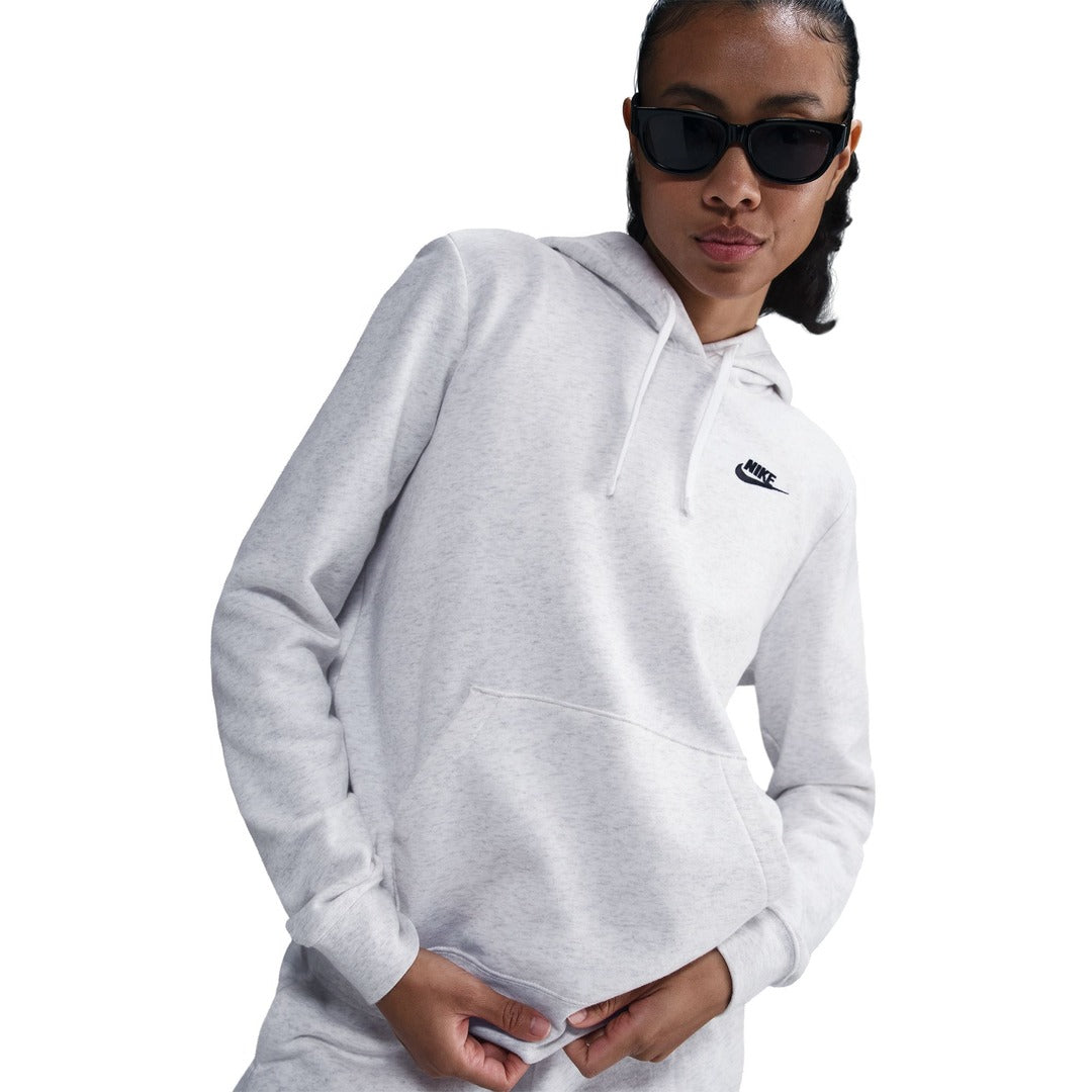 Nike Women's Club Fleece Pullover Hoodie Birch Heather White