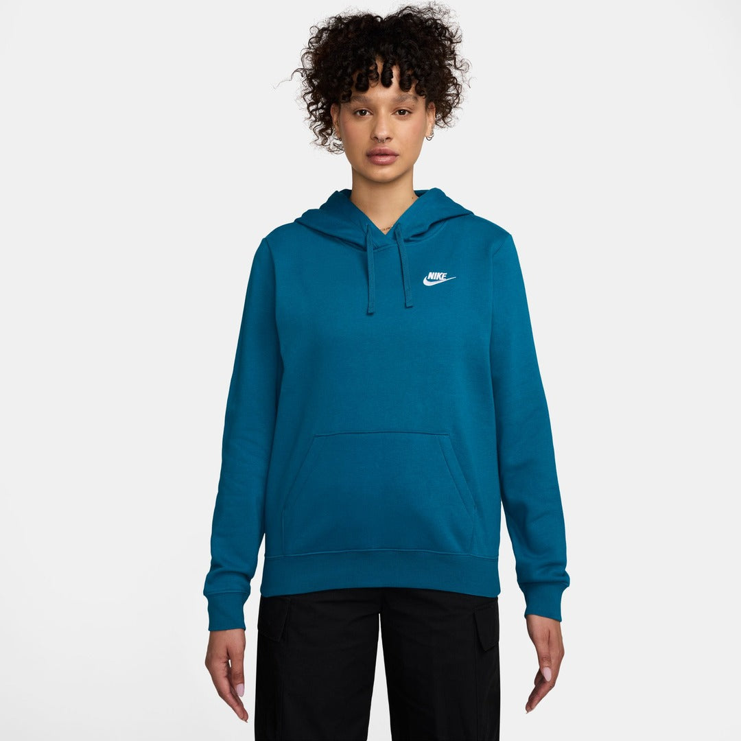 Nike Women's Club Fleece Pullover Hoodie Green Abyss Blue
