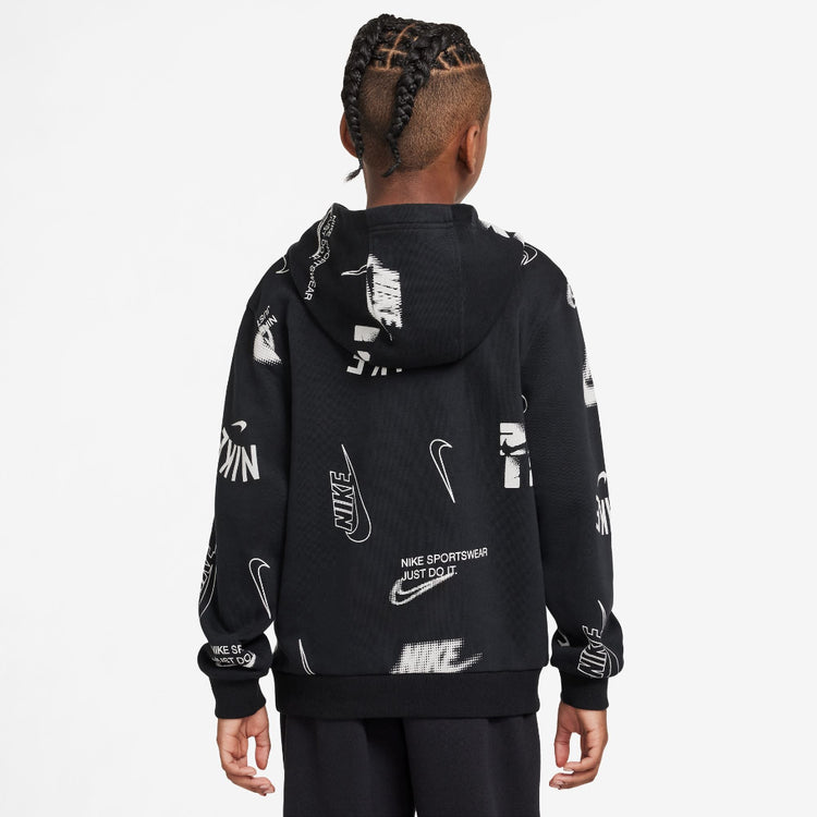 Nike Youth AOP French Terry Hoodie big kids black