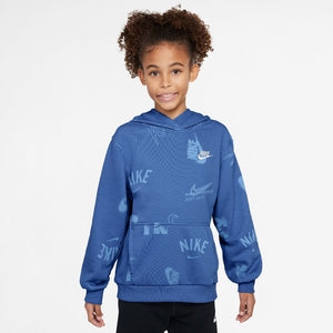 Nike Youth AOP French Terry Hoodie big kids comet blue