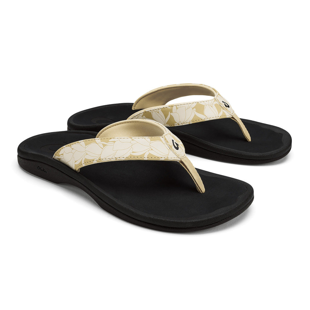 Olukai Women's Ohana Sandals Toasted Coconut Pa'i white yellow