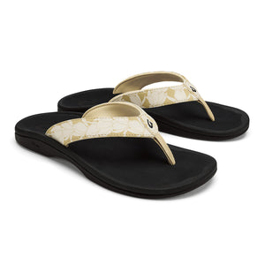 Olukai Women's Ohana Sandals Toasted Coconut Pa'i white yellow
