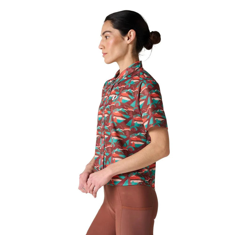 Pearl Izumi Women's Canyon Tech Snap Shirt Vivid Gear peak/ multi brown-green