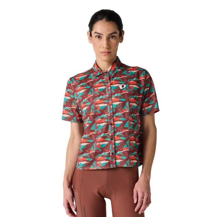 Pearl Izumi Women's Canyon Tech Snap Shirt Vivid Gear peak/ multi brown-green