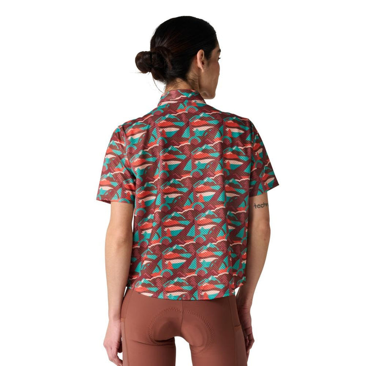 Pearl Izumi Women's Canyon Tech Snap Shirt Vivid Gear peak/ multi brown-green