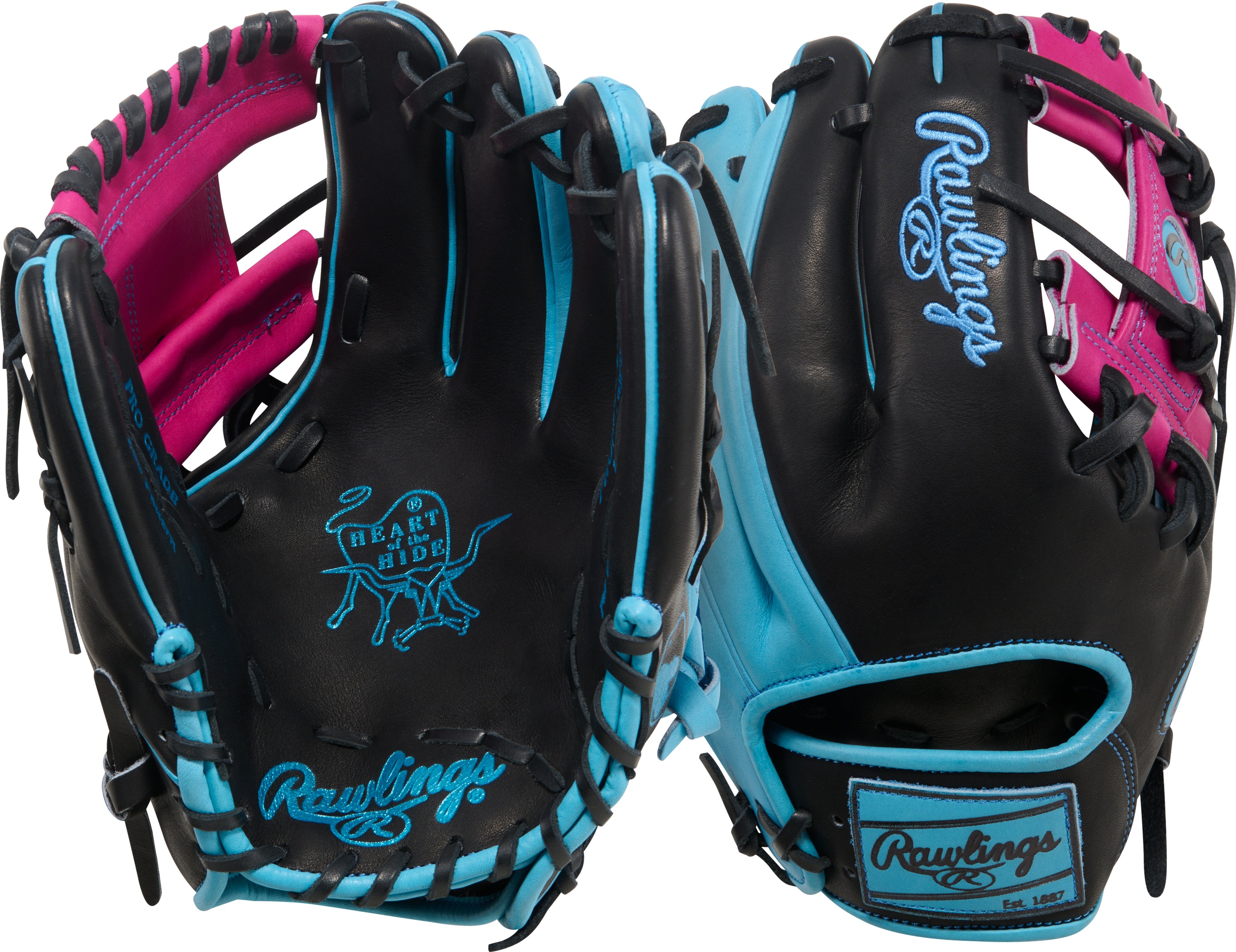 Rawlings Heart of the Hide PROR204-2BBE Spring Break Edition Baseball Glove black/blue/berry