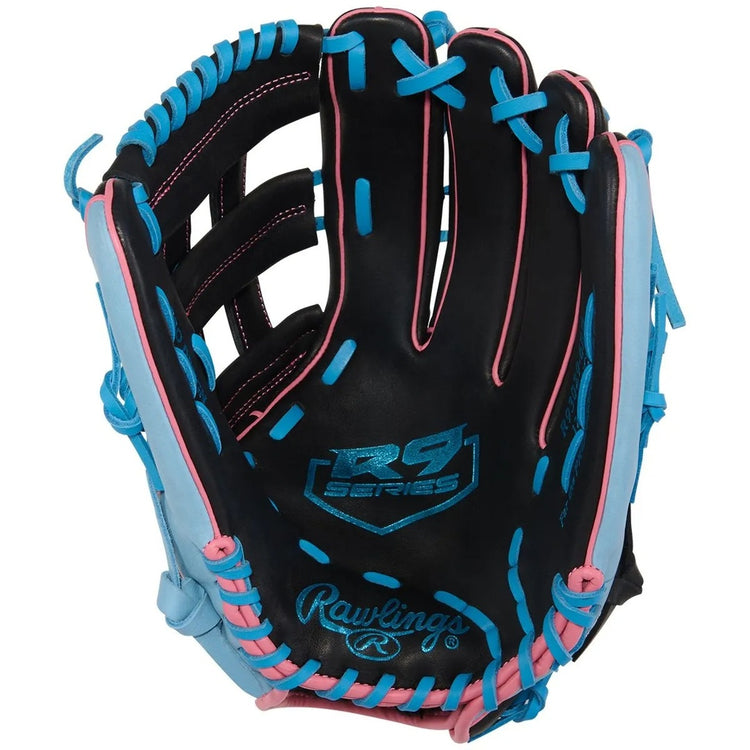 Rawlings R9 Series R93029-6BP Baseball Glove black/blue/pink