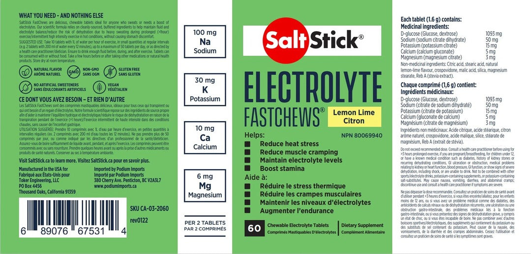 SaltStick Electrolyte Fastchews 60 Tablet Bottle lemon lime