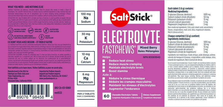 SaltStick Electrolyte Fastchews 60 Tablet Bottle mixed berry