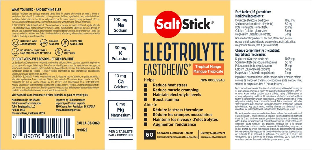SaltStick Electrolyte Fastchews 60 Tablet Bottle tropical mango