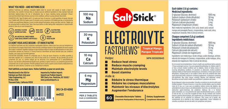 SaltStick Electrolyte Fastchews 60 Tablet Bottle tropical mango
