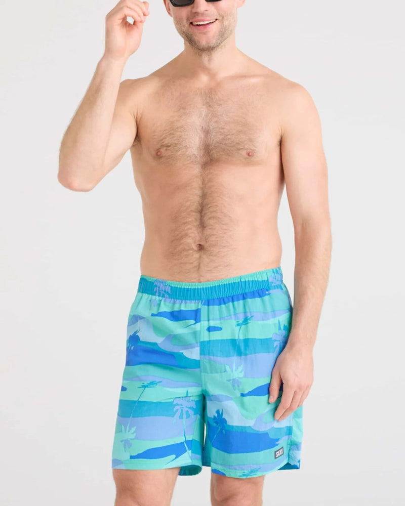 SAXX Men's Go Coastal 2-in-1 7" Volley Swim Shorts bright palms blue