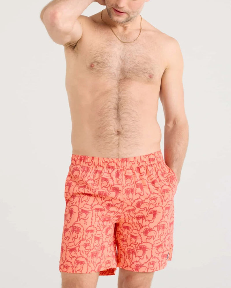SAXX Men's Go Coastal 2-in-1 7" Volley Swim Shorts parrot party coral orange