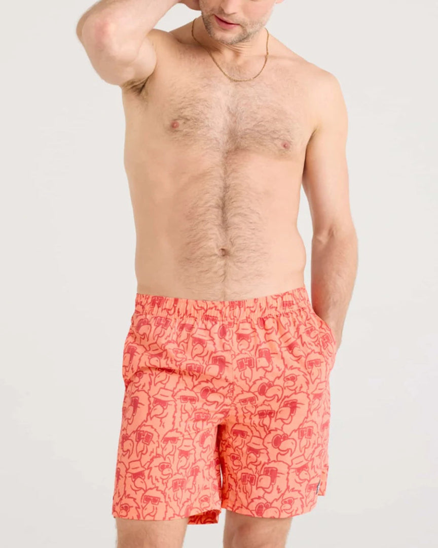 SAXX Men's Go Coastal 2-in-1 7" Volley Swim Shorts parrot party coral orange