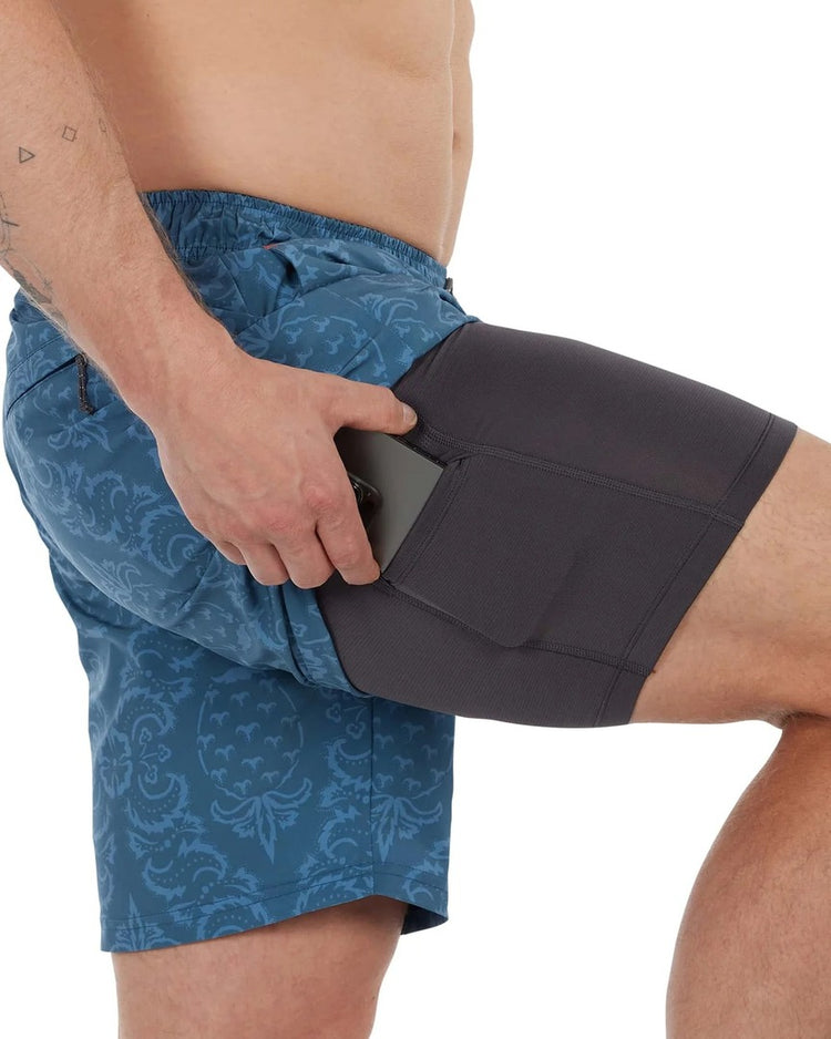 SAXX Men's Multi-Sport 2 in 1 Short pineapple brocade blue