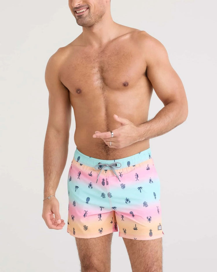 SAXX Men's Oh Buoy 2-in-1 5" Volley Swim Short Summer Ombre pastel blue pink orange