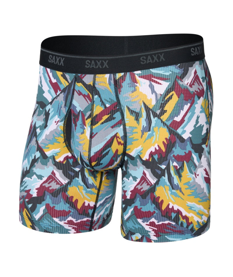 SAXX Men's Quest Quick-Dry Mesh Boxer Briefs prism peaks blue yellow red multi color
