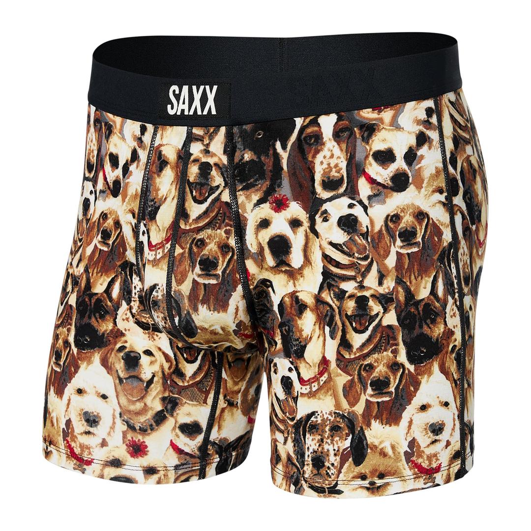 SAXX Men's Vibe Boxer Briefs Dogs of Saxx Brown