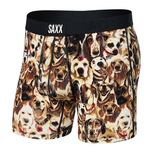 SAXX Men's Vibe Boxer Briefs Dogs of Saxx Brown