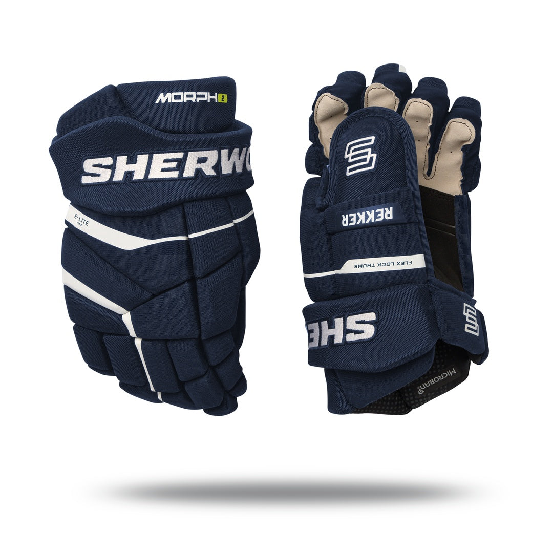 Sherwood Senior REKKER Morph 2 Hockey Player Gloves navy blue white