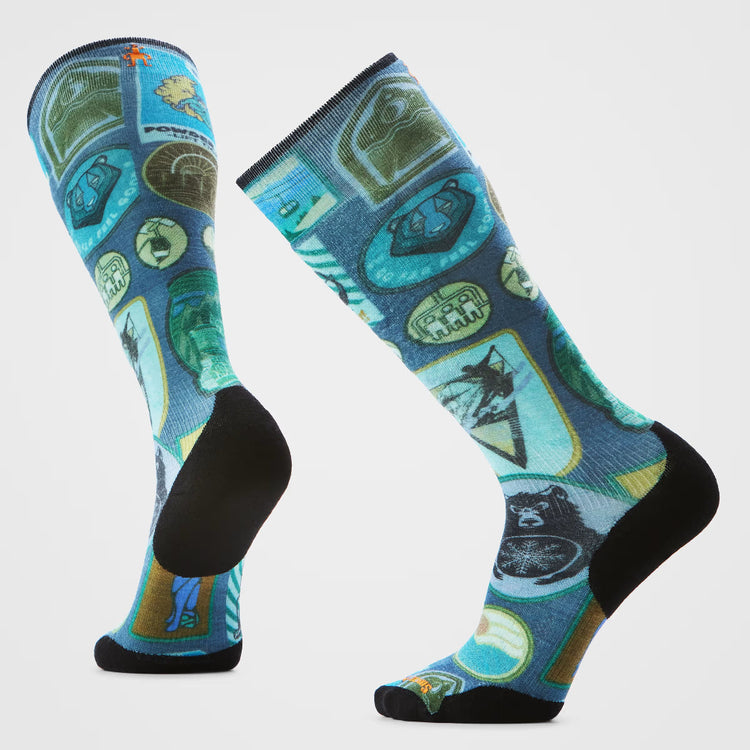 Smartwool Men's Ski Targeted Cushion Explorer Print Over The Calf Sock deep navy blue