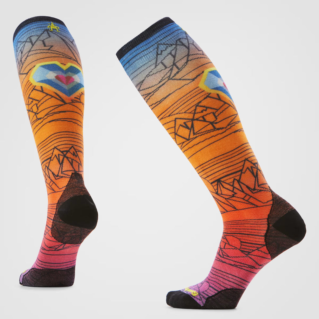 Smartwool Men's Ski Zero Cushion Geo Peaks Print OTC Sock Orange Rust over the calf sock