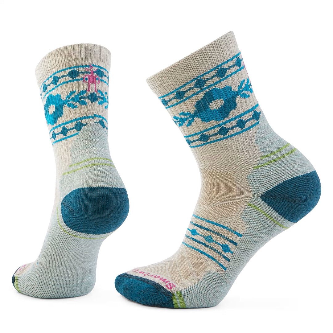 Smartwool Women's Hike Light Cushion Retro Floral Mid Crew Socks moonbeam beige blue