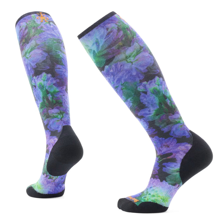 Smartwool Women's Ski Targeted Cushion Electric Lotus Print OTC Socks black purple