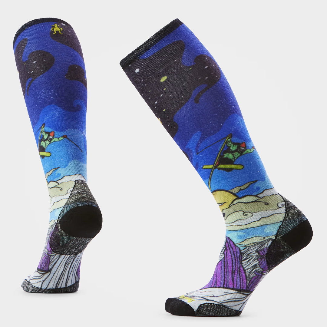 Smartwool Women's Ski Zero Cushion Galactic Ski Print OTC Socks deep navy blue purple