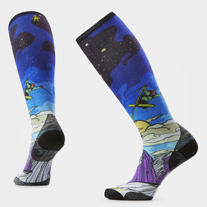 Smartwool Women's Ski Zero Cushion Galactic Ski Print OTC Socks deep navy blue purple