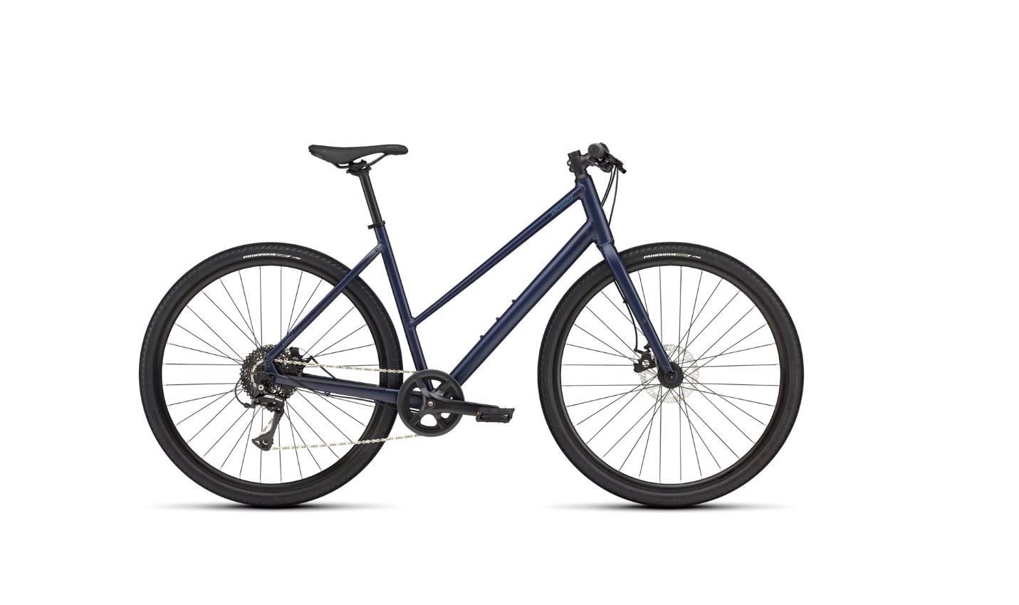 Specialized Sirrus X 1.0 Step-Thru Fitness Bike 2025 Satin Deep Marine/Grey Blue Reflective