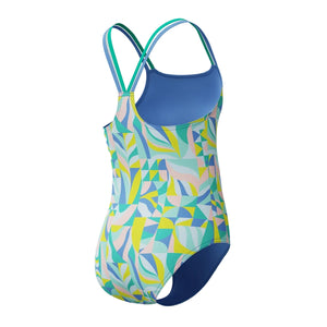 Speedo Girls Print Strappy One Piece Swimsuit marine green