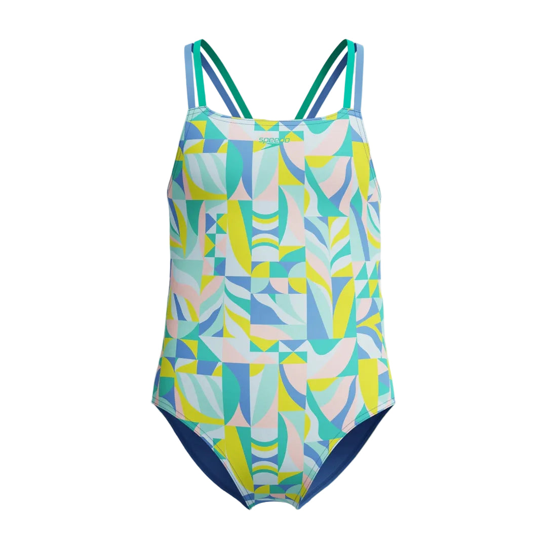 Speedo Girls Print Strappy One Piece Swimsuit marine green
