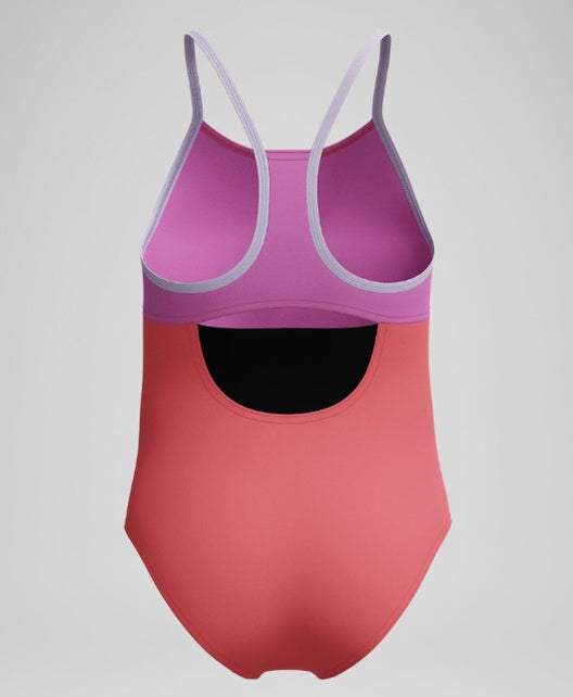 Speedo Girls Radiating Splice One Piece Swimsuit Coral Sands