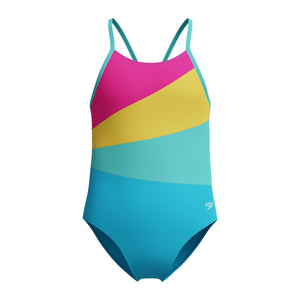 Speedo Girls Radiating Splice One Piece Swimsuit Picton Blue