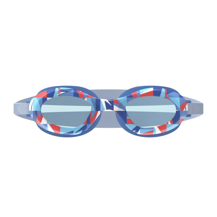 Speedo Junior Futura Hydrospex Printed Swim Goggle Legend Red Patchwork Boom Celeste Blue Lens