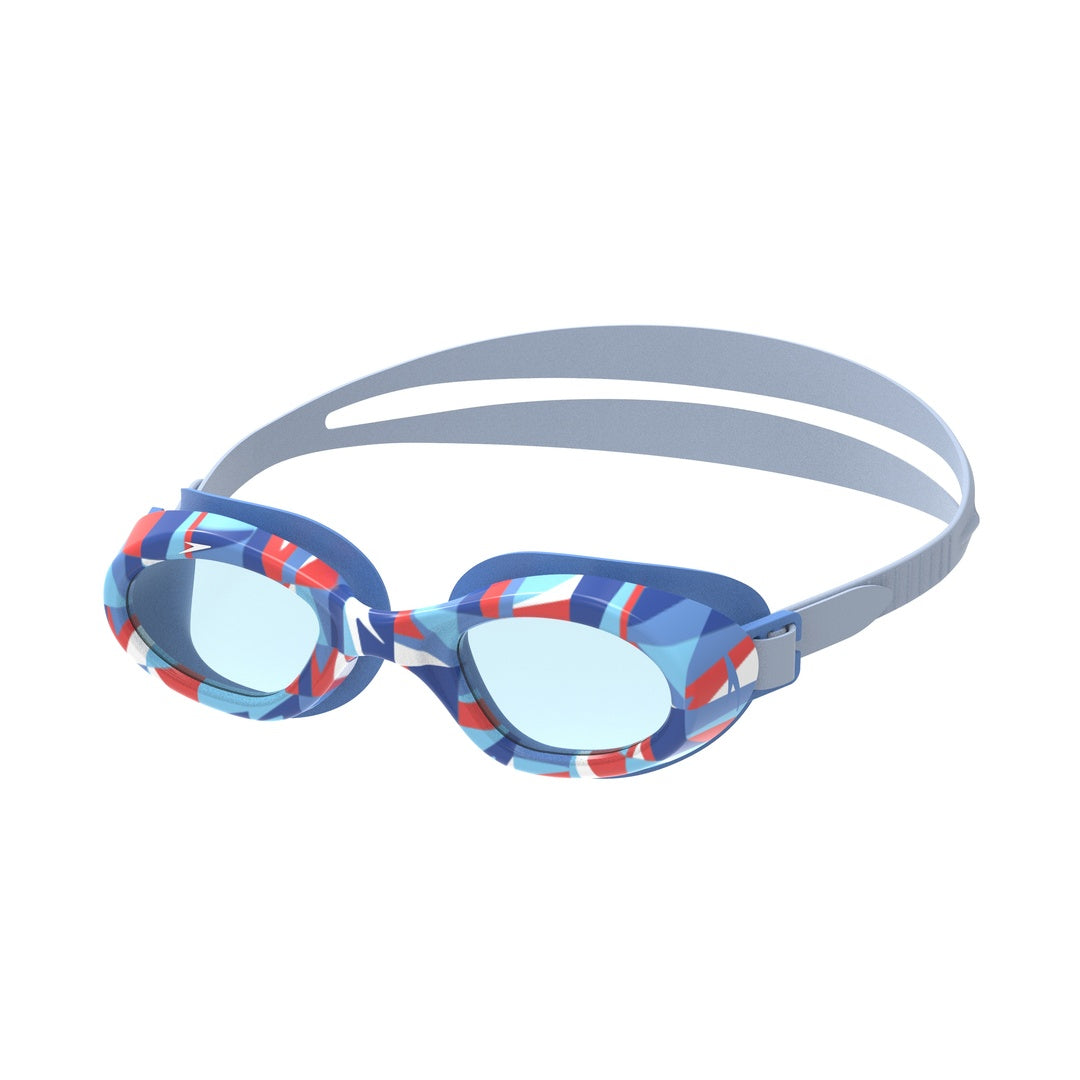 Speedo Junior Futura Hydrospex Printed Swim Goggle Legend Red Patchwork Boom Celeste Blue Lens