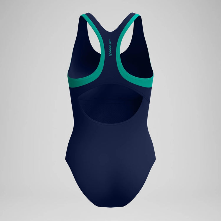 Speedo Women's Colorblock Racer Back One Piece Swimsuit peacoat/teal