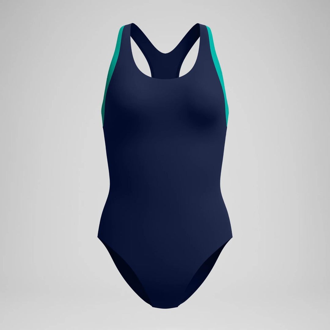 Speedo Women's Colorblock Racer Back One Piece Swimsuit peacoat/teal