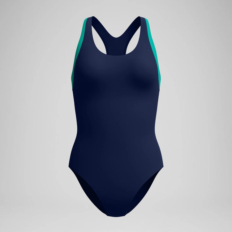Speedo Women's Colorblock Racer Back One Piece Swimsuit peacoat/teal