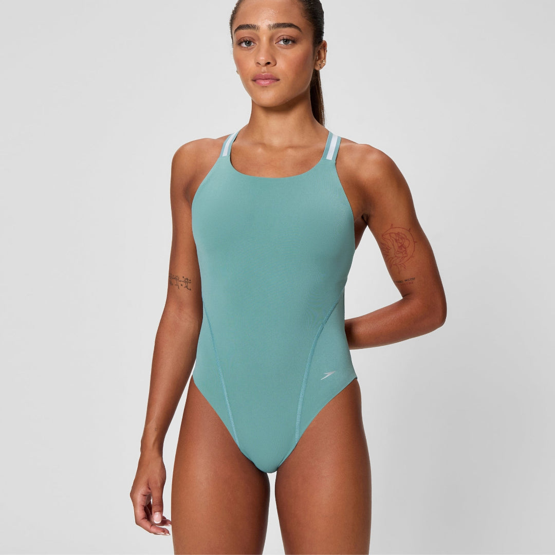 Speedo Women's Endurance Performance Back One Piece Swimsuit storm green