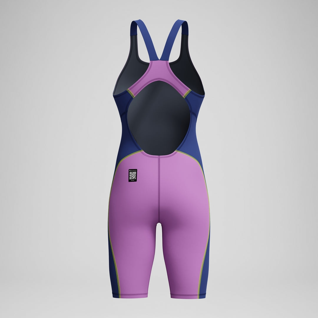 Speedo Women's Fastskin Hyperspark Open Back Kneeskin neon jelly/ noble navy