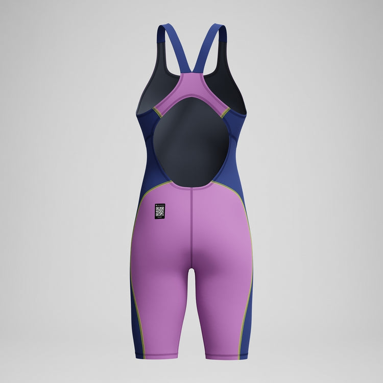 Speedo Women's Fastskin Hyperspark Open Back Kneeskin neon jelly/ noble navy